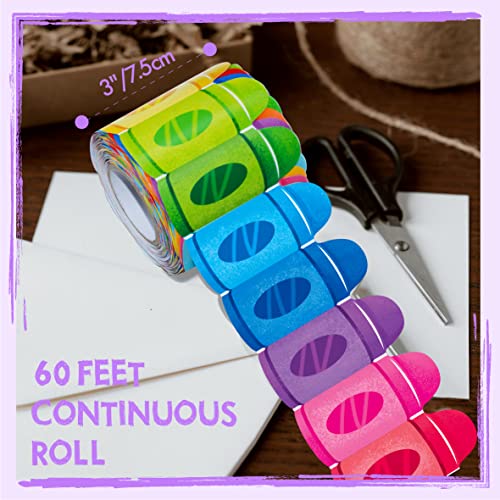 Image of ERKE 60 Feet Bulletin Board Borders, Self Adhesive Crayon Die-Cut Rolled Border Trim Colorful Decoration with Strong & Permanent Adhesive for School, Classroom Offices Wall, Desks, Windows