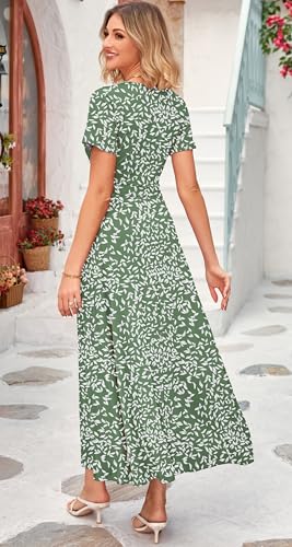 Image of WNEEDU Women's Summer Maxi Dress Short Sleeves Wrap V Neck Long Dresses with Pockets