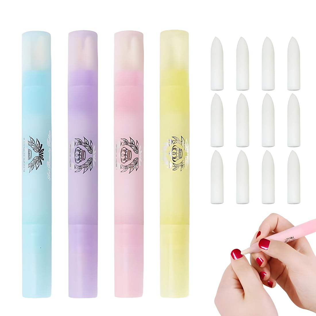 4 Pezzi Penna Correttore Smalto con 12 Punte di Ricambio Rimozione Smalto per Unghie Senza Solvente, Nail Remover Correzione Pen, Pennello Correggi Smalto per Unghie