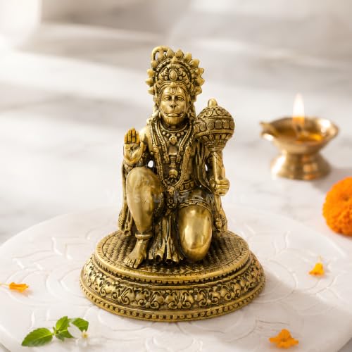 Image of Brass Hanuman Ji Idol, Vastu Remedy for Strength (4 Inch, 210 g)
