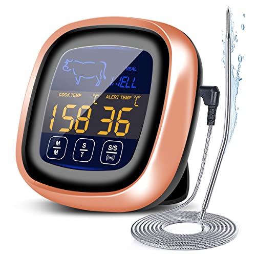 Digital Meat Thermometer for Cooking, Touchscreen LCD Large Display Instant Read Food Thermometer with Backlight, Long Probe, Kitchen Timer, Cooking Thermometer for BBQ, Oven, Turkey