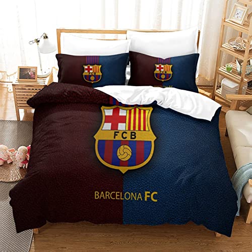 WINUO Equipo de Fútbol Barrelone Juego de Funda Nórdica 135X200cm (Cama de 90) Funda de Edredón de Microfibra Suave con 2 Fundas de Almohada 50x75
