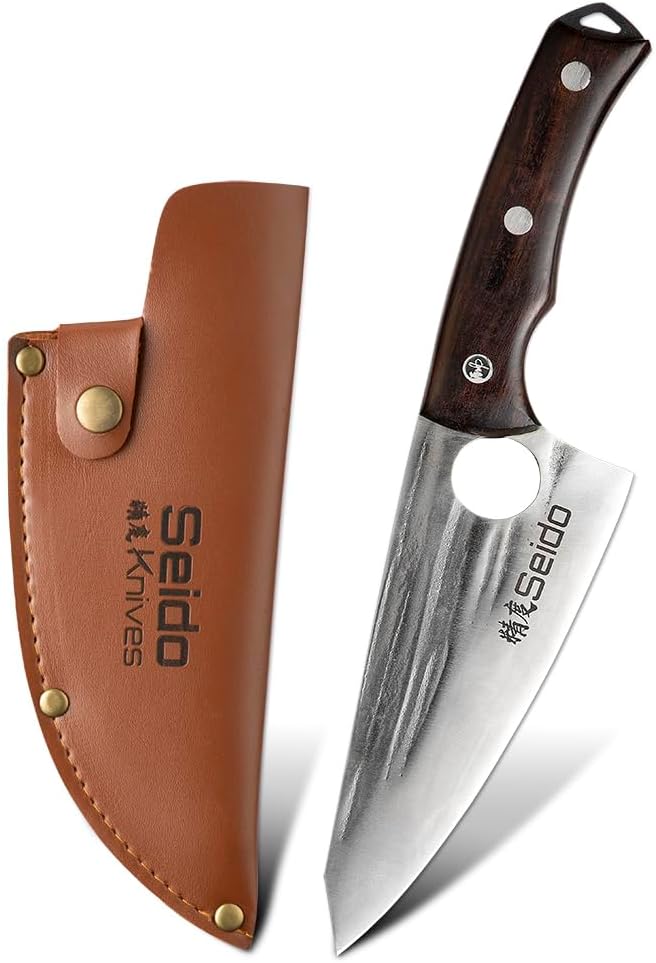 Seido Knives 3-Piece Torio Butcher Knife Set Meat Cleaver High Carbon Stainless Steel BBQ Butcher Set Premium Wenge Hardwood 5CR15 High-Carbon Steel - 6" Slicing, 5.5" Cleaver, 5" Boning Knife