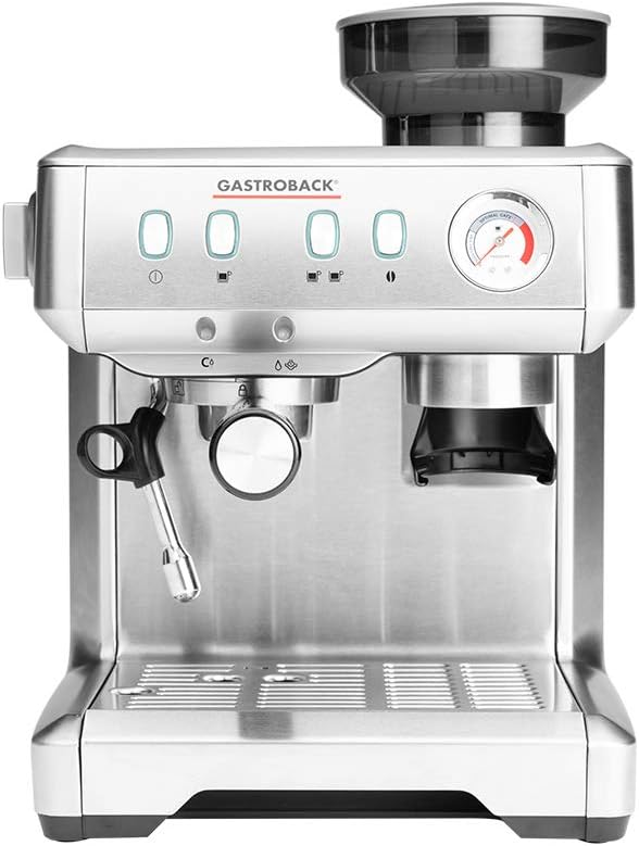 Gastroback 62619 Design Espresso Advanced Barista, programmable portafilter espresso machine, integrated grinder, 11 grinding grades, 220g beans container, removable 2.5L water tank, 15 bar