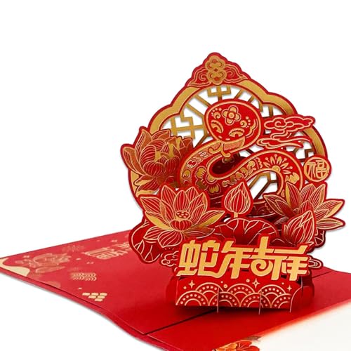 HEYINSHEN Happy Chinese New Year Cards 2025 Anno del Serpente 3D Pop Up Card