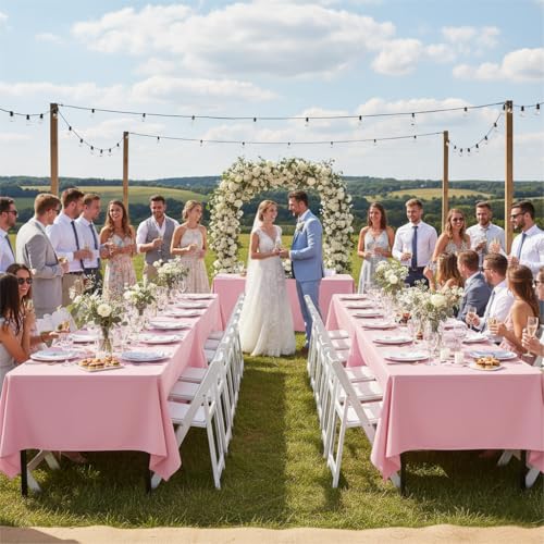 Image of sancua Rectangle Tablecloths for 6 Foot Tables, 6 Pack - Washable Polyester Fabric Table Cloth for Wedding Christmas Party, Birthday, Banquet Reception, 54x108 Inch, Pink