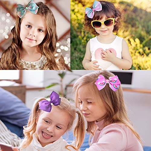 5" Hair Bows For Girls Alligator Clips Unicorn Rainbow Grosgrain Ribbon Bows Clips For Infants Toddlers Kids Teens (Assorted 12) #TOP1