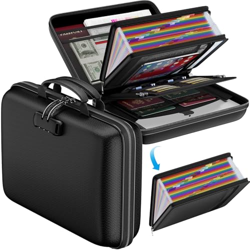Organiseur de Fichiers Ignifuge,Boîte à Documents Rigide Avec Verrouillage,Dossier Extensible à 25Poches,Organiseur de Documents Portable Etanche,Dossier de...