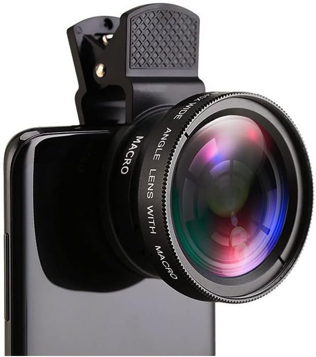 Cell Phone Camera Lens 2 in 1 Clip-on Lens Kit 37mm 0.45X 49UV Super Wide Angle & Macro Phone Camera Lens for iPhone and Android Smartphones Cell Phones
