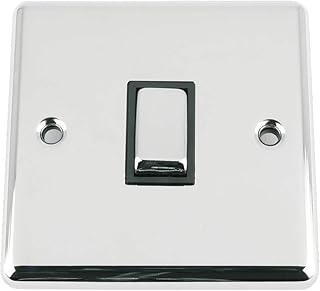 Light Switch 1 Gang Polished Chrome Classic - Black Insert - Metal Rocker Switches - 10A 1 Gang 2 Way