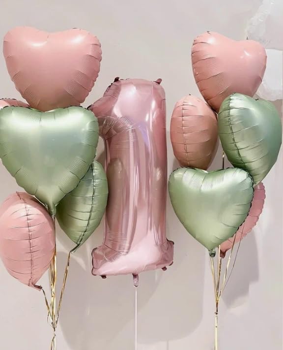 Image of Sage Green Heart Balloon, 10PCS Green Foil Heart Balloons, 18inch Olive Green Heart Shape Balloons for Helium Birthday Party Decorations for Jungle Brithday Party, Valentines Day, Wedding, Anniversary
