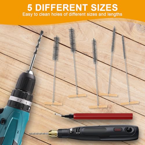5 Stück Bohrlochbürste Set,8mm/12mm/16mm/20mm/25mm T-Griff-Rohrbürste Rund Lochbürste Reinigungsbürste,Pfeifenreiniger Bürste für Schlagbohrmaschinen,Effiziente Bohrlochreinigung