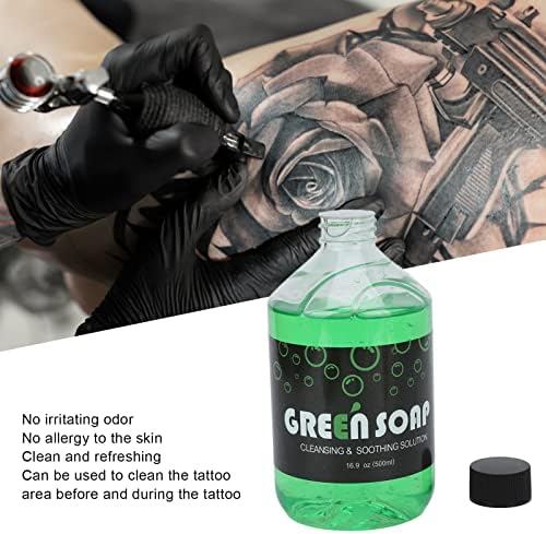 Tattoo Green Soap Tattoo Pigment Cleaner 500ml Professional Salon Green Soap Liquid Solution Tattoo Cleaning Supplies Before Tattoo and After Tattoo Care