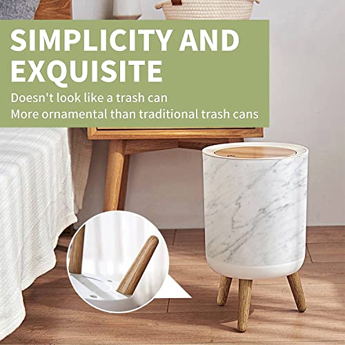 Image of Small Trash Can with Lid White Carrara Marble natural light surface for bathroom or kitchen Garbage Bin Round Waste Bin Press Cover Dog Proof Wastebasket for Kitchen Bathroom Living Room 1.8 Gallon