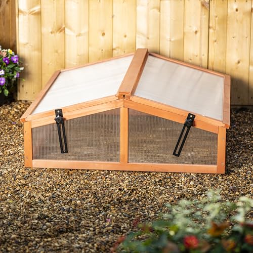 Image of Garden Gear Double-Sided Wooden Cold Frame with Adjustable Twin-Hinged Roof, Weatherproof Firwood, UV Polycarbonate Panels, Extend Growing Season