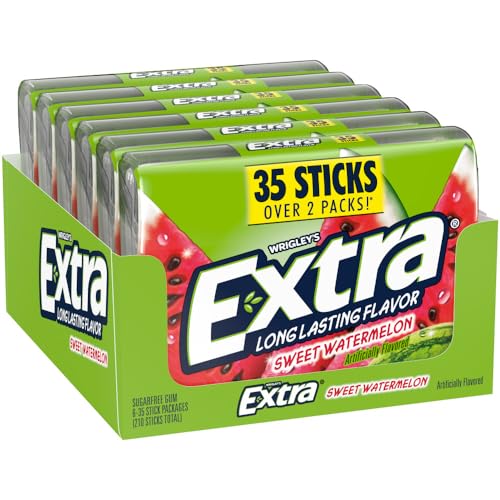 EXTRA Sweet Watermelon Sugar Free Chewing Gum Pack, 35 Sticks (Pack of 6), Mega Bulk Gum