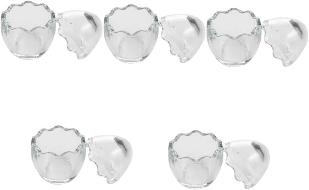 Alipis 5pcs Eggshell Shape Glass Dessert Cups Pudding Jars Lids for Yogurt Jelly Cheesecake Ice