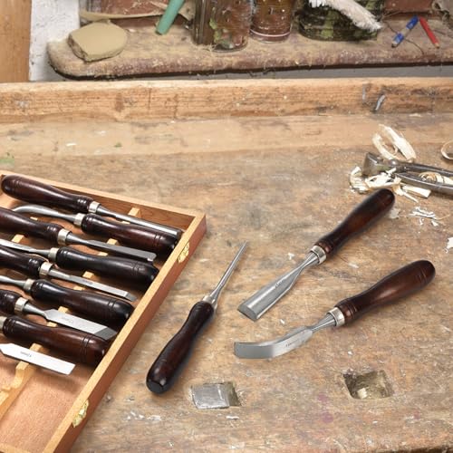 Covzoe 12 Pieces Wood Chisel Set, Woodworking Carving Tools with Wooden Box, CR-V Steel Edge Blade with Premium Wood Handle, Professional Wood Gouge Turning Tools for Craftsman Carpenter Beginners - Image 7