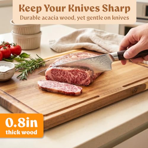 Acacia Wood Cutting Boards for Kitchen Set of 3, Anti-slip - Image 5