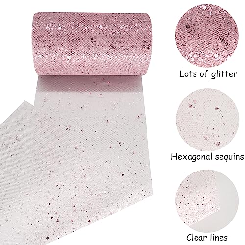 Glitter Tulle Fabric Rolls 6 Inch 50 Yards (150Ft) Sequin Sparkling Ribbon Spool Netting For Wedding, Tutu Skirt, Gift Wrapping, Party Decoration (Blush) #TOP1