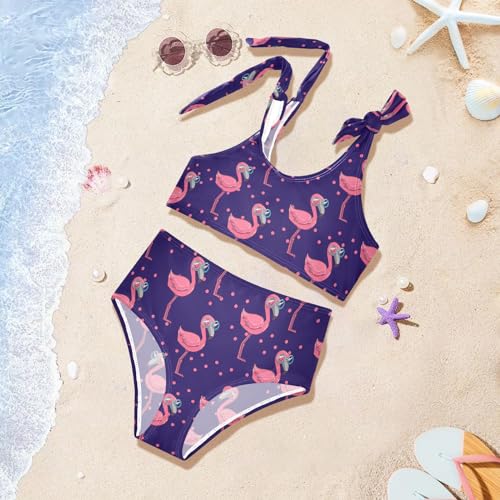 Toddler Girls Swimsuit Cute Pink Flamingo Dots Swimwear Kids Two Piece Bathing Suits for Girls Bikini Set 3-12T4