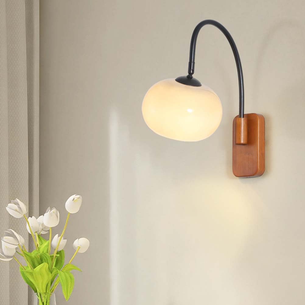 Drewniana lampa ścienna, regulowana, wewnętrzna, retro, ścienna lampa E27, obrotowa, vintage, industrialna lampka nocna z okrągłym szklanym kloszem, lampa ścienna do czytania, do sypialni, salonu, ho