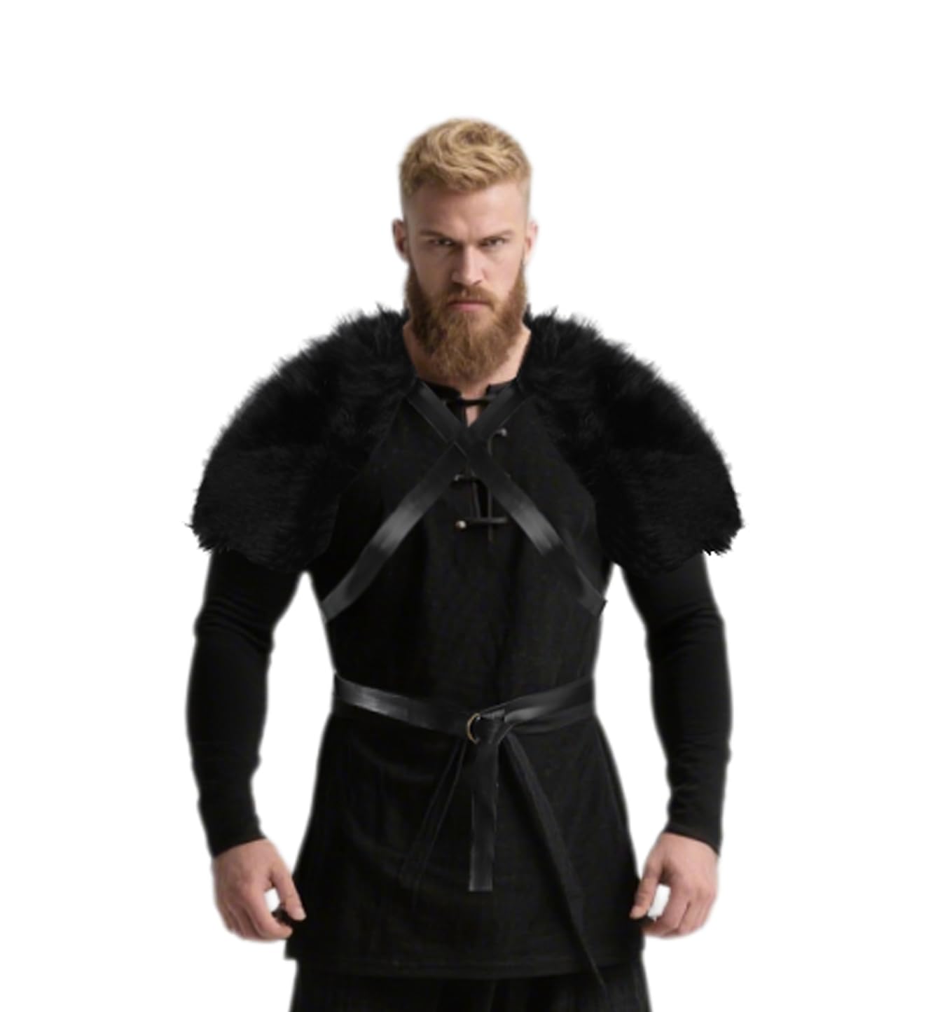 JNGUOSICN Medieval Faux Fur Shoulder Wrap Viking Fur Cloak Cape Medieval Warrior Costume Cape Outfit Renaissance Costume Accessory for Halloween Carnival Masquerade - Image 2