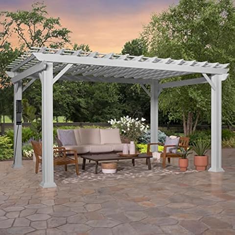 Backyard Discovery 14x10 ft Pergola w/Soft Sail Shade, Powerport USB & Electrical Outlet Cover