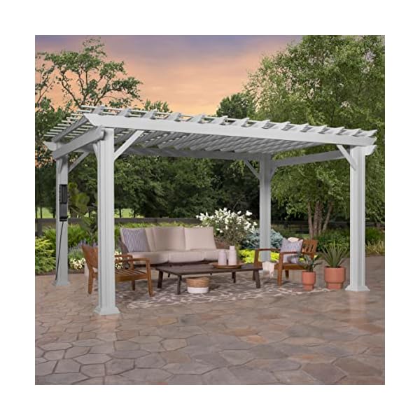 Backyard Discovery 14x10 ft Hawthorne White Galvanized Steel Pergola w/Soft Sail Shade, Spacious, Rust Resistant, UV Protection, Resist Winds Up to 100 MPH, Durable, Powerport USB & Electrical Outlet