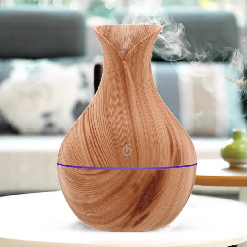 mobigon Wood Cool Mist Ultrasonic Humidifier with Aroma Diffuser and 7 Colorful Night Lights, 200ml (Light Brown)