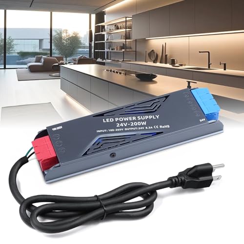 Image of LED Power Supply 24V 200W with Plug, BRIMETI LED Driver 8,3A Transformer AC 120V to 24V DC Low Voltage Switching Converter Constant Voltage Ultra Slim Adapter for Strip Light Cabinet Lights