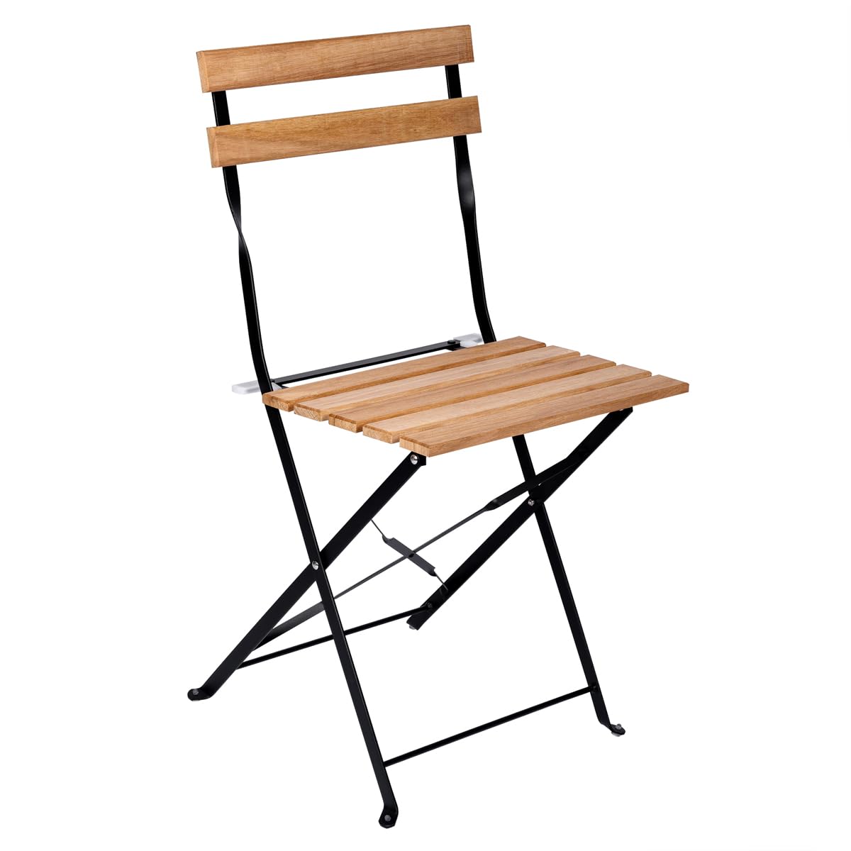 Set de 3 Muebles de Mesa y 2 Sillas, Jardín, Exterior, Plegables, Metal y Madera, para Terraza Estilo Retro, Estructura de Acero, tipo Bistró, Patas Antideslizantes, Balcones Pequeños, Terrazas
