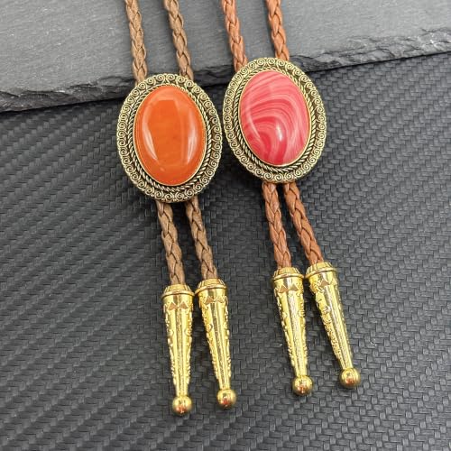 Image of Jeilwiy Bolo Tie for Men Real Stone Westwern Cowboy Ties Silver Bolos Women Leather Necktie Gift for Birthday Christmas