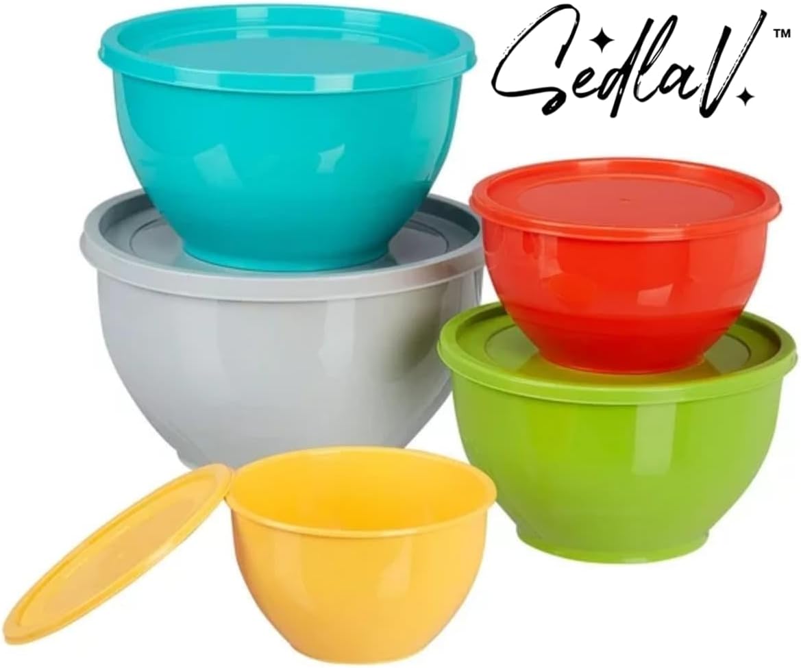 SEDLAV 10 PCS Plastic Mixing Bowl Set with Lids, Colorful Plastic Mixing Bowls with Matching Lids