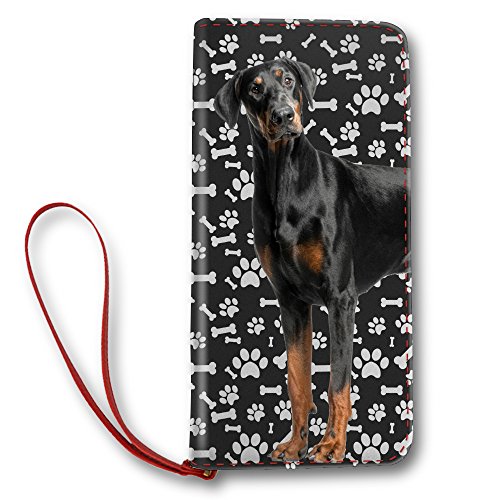 Dog Mom Gifts - Doberman Pinscher Dog Paw Printing Wallet for Women Leather Long Clutch Purse