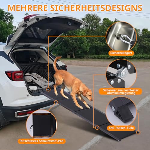 FASNATI Hunderampe Auto klappbar mit leichtem Aluminiumrahmen & Anti-Rutsch Oberfläche, Faltbare Hundetreppe für mittlere & große Hunde, geeignet für Auto & SUV