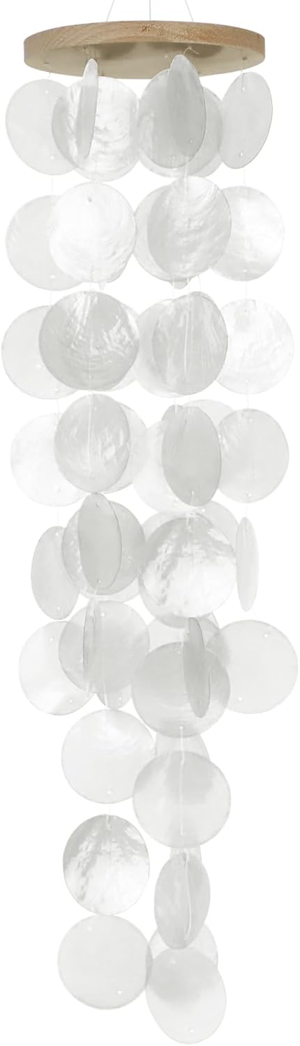 Capiz Shell Wind Chime for Outside 28” Sea Glass Wind Chime Ocean/Beach Themed Chime Gift for Women Mother’s Day Decoration Blue