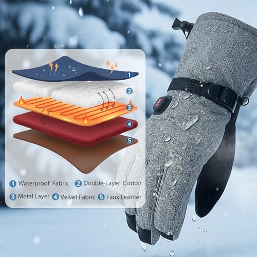 Aroma Season Heated Gloves, Rechargeable Gloves for Men and Women, Winter Gloves for Skiing, Hiking, Cycling, Raynaud’s Disease, Arthritis, 6000mAh Built-in Battery, 3 Heat Levels (Gray, L/XL)