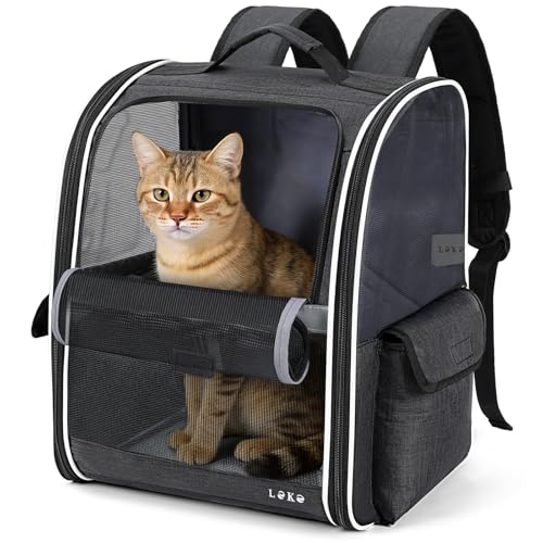 Lekesky Mochila para Gatos Transportín Perro Gato para Mascotas Medianas/Pequeñas (2 8 kg), Mochila Gato con Ventana de Malla para Senderismo, Viajes, Exterior (Negro, M)