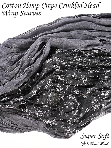 2 in 1 Floral Boho Headwear Hijab Scarf for Travel Soft Cotton Hemp Crepe Crinkled Head Wrap Turban for Woman2