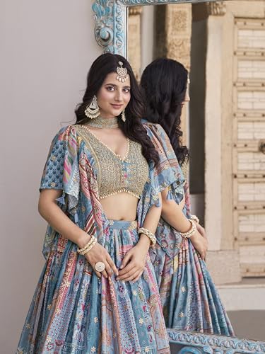 Image of AG Clothing Women's Digital Print With Zari Dori Embroidery Work Chinnon Silk Lehenga Choli With Dupatta (Women-Lehenga-Choli-New; Free size)