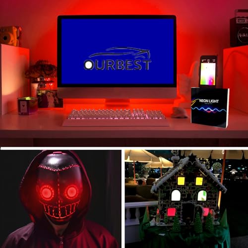 Image of Ourbest Led Eyes EL Glowing Panel, Flexible led Eyes for Skeleton Pumpkin Electroluminescent Panel Cuttable Cosplay Props Mask Decor, Red L 50mm
