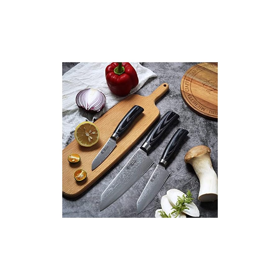 Wakoli-Edib-pro-3-pcs-Damascus-Knife-Set-I-Professional-Kitchen-Knives-made-of-Japanese-Damascus-Steel-VG10-Chef-Knife-Set-with-black-Pakka-Wood-Handle-in-Gift-Box Wakoli Kitchen Knife Set, 3 Pieces Professional Kiritsuke Chef Knife Set made from 67 Layers Genuine Damascus Steel with VG10 Core, Damascus Knife with Black Pakkawood Handles in Gift Box (EPOB 3-pcs)
