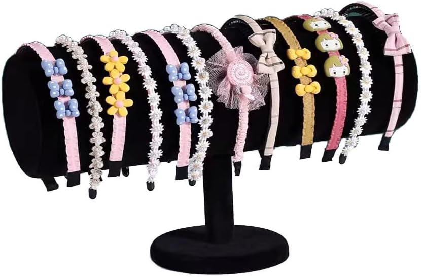 Yi-Yi Velvet Hovering T-Bar Detachable Jewelry Headband Hair Hoop Hairband Hair Clasp Holder Display Stand Rack Organizer (Black), 13.98 x 9.53 x 6.1 inches