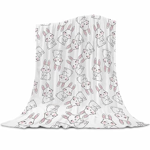 Image of Bunny Blanket for Girls Boys 40 inchx50 inch - Hand Drawn Rabbit Flannel Fleece Throw Blanket for Classroom Nap Couch Bed Sofa Car, Cute Fuzzy Blanket for Kids Toddlers Adults