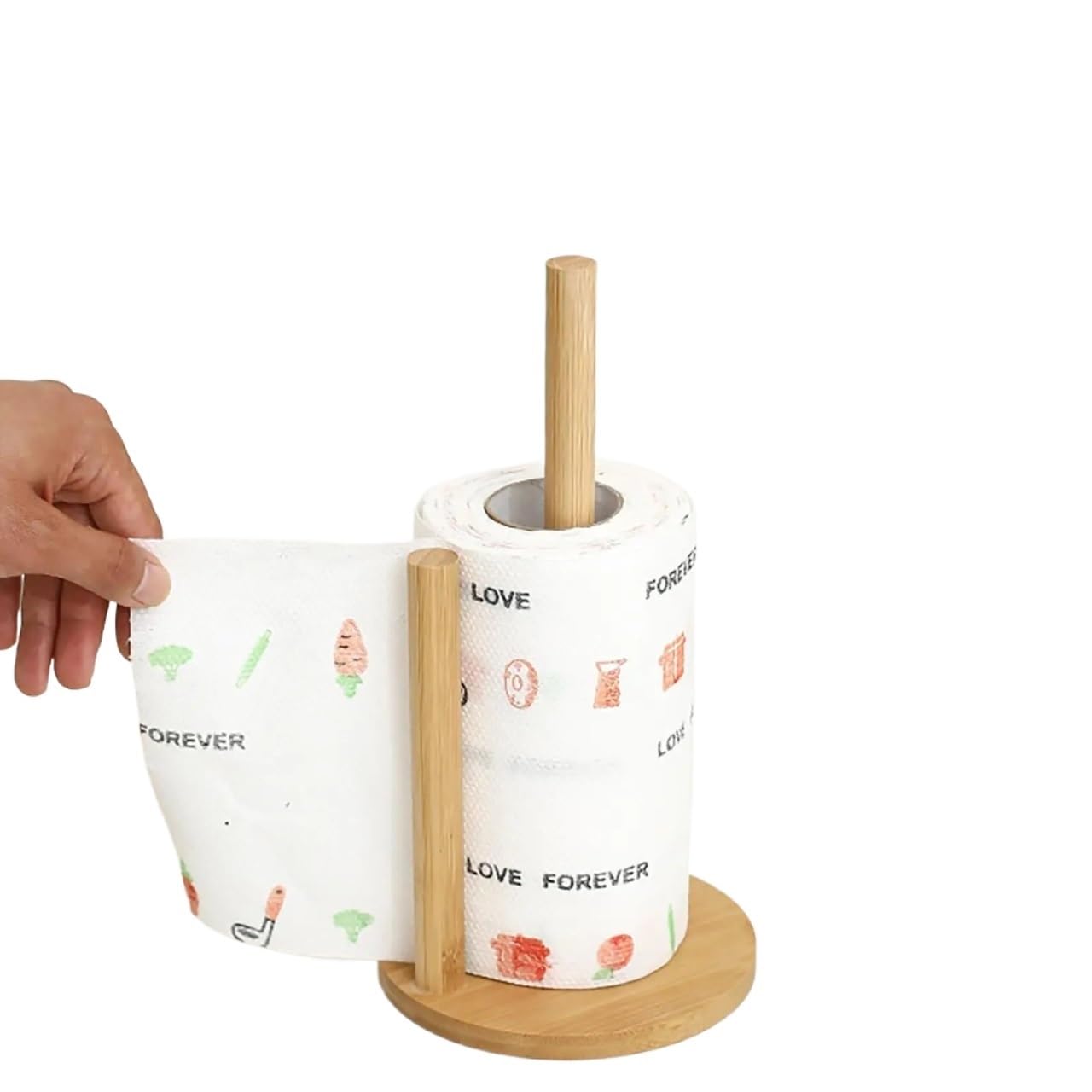 Wooden Paper Towel Holder Anti-Skid Base Standing Roll Lazy Cleaning Cloth Holders For Towels(Single)