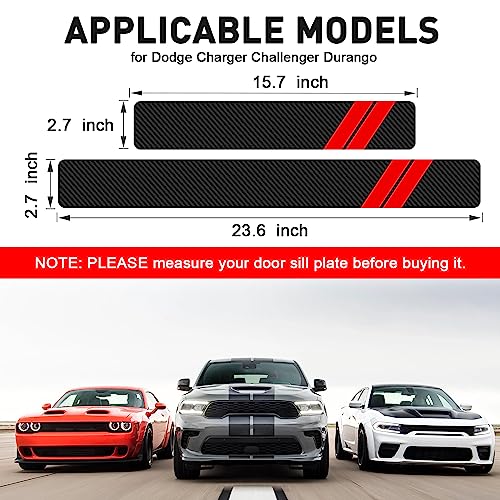 REMOCH Door Sill Protector for Dodge Charger Challenger Durango Accessories Car Door Entry Guard Sill Protector with Plastic Scraper Carbon Fiber Leather Threshold Stickers?Red, 4PCS?