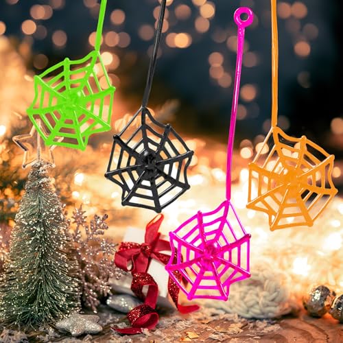 Glow Fever 24Pcs Sticky Spider Web Party Favors Pack 7.5 inches in Total Length Halloween Party Favors Gifts For Birthday Goodie Bag Classroom Prizes 4 colors