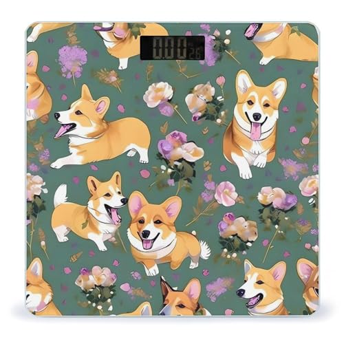 Báscula digital Corgi Floral Flowers para baño con vidrio templado miniatura 1