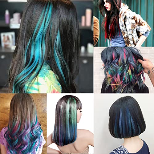 Colored Hair Extensions 24 Inch Rainbow Hair Synthetic Straight Hair Extensions For Women Girls Kids Gift Multi-Colors Party Clip In Synthetic Hairpiece #TOP6
